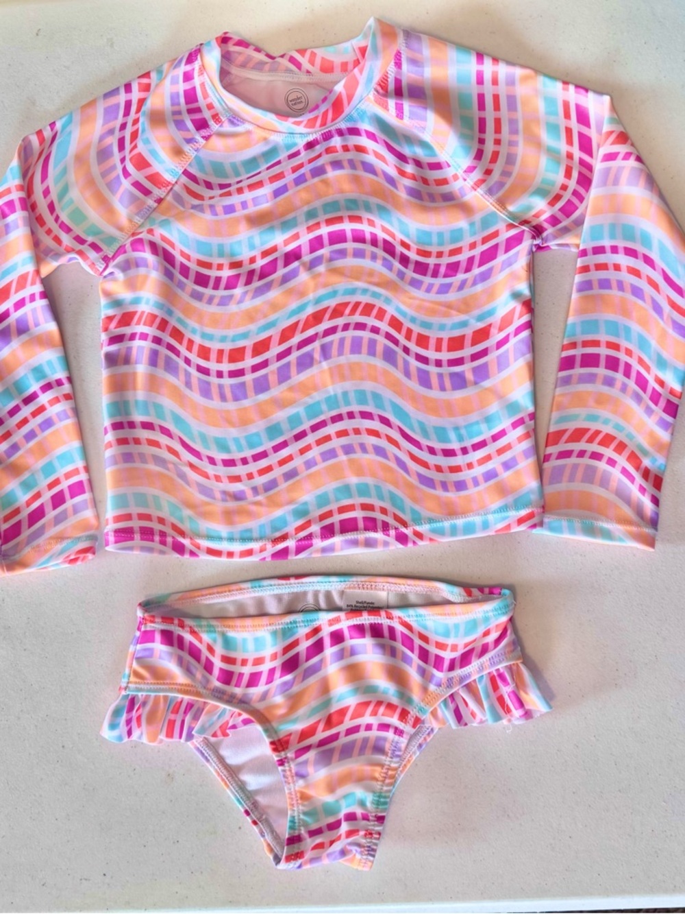 wonder nation Pink Purple Aqua Multicolor Wave Rash Guard Set